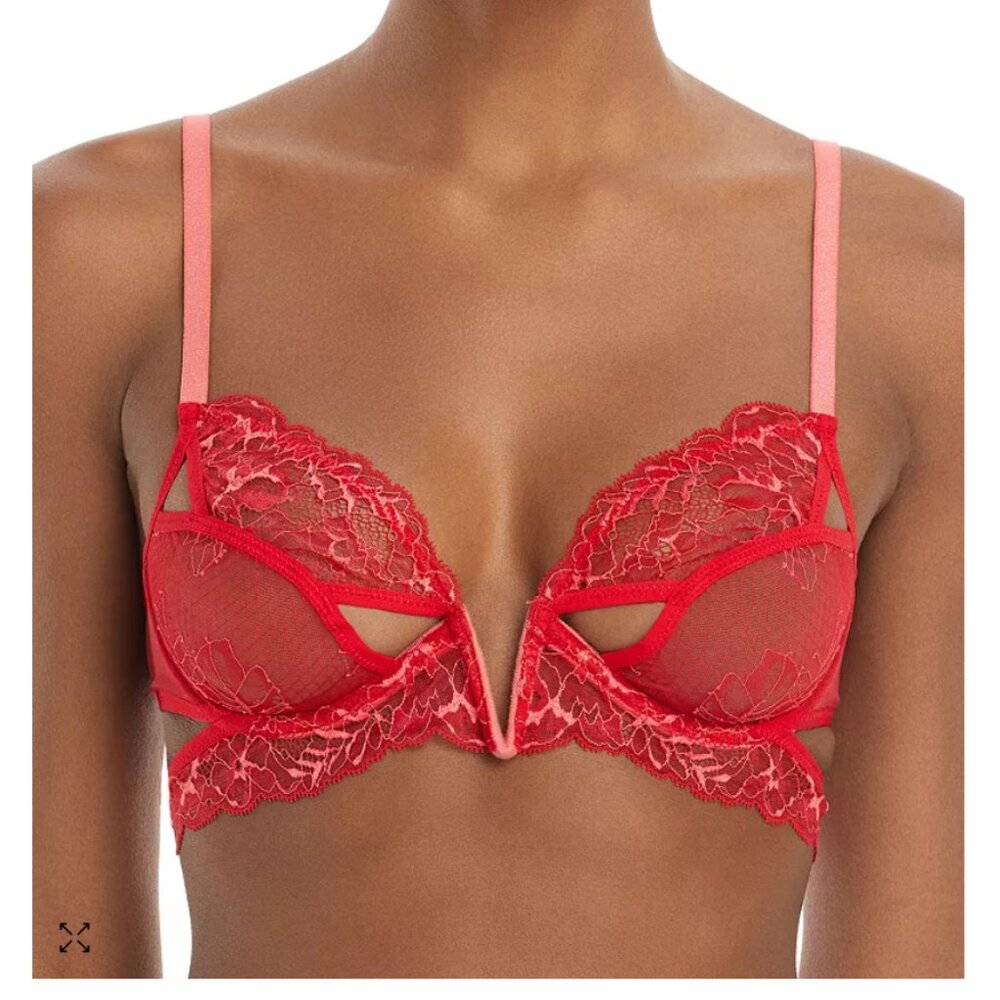 Thistle & Spire Kane V-Wire Lace Bra, Size 34E (34dd), Color: Chilli (red)